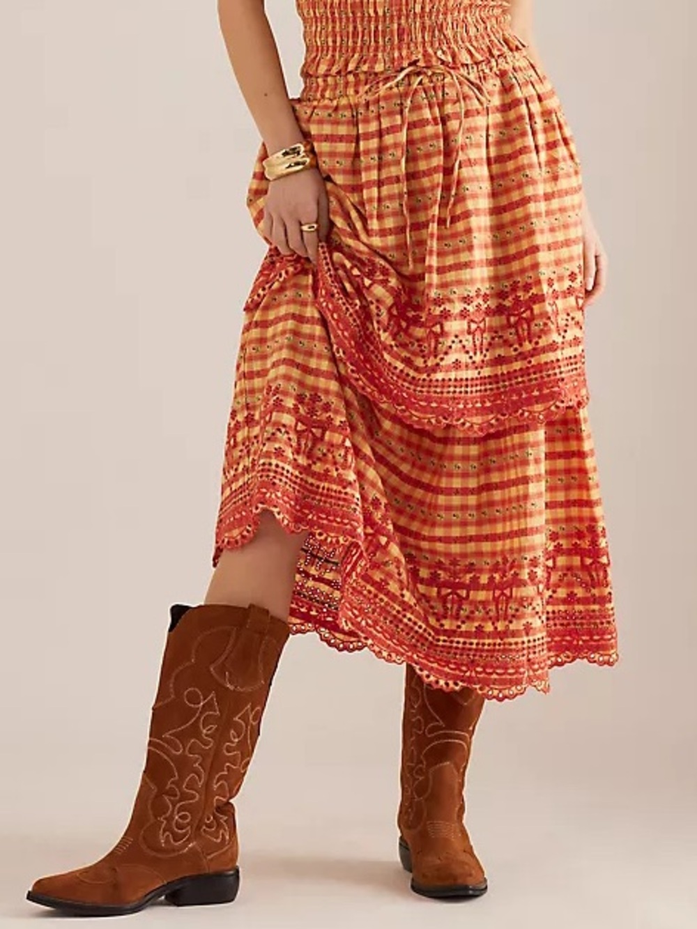 Damson Madder Colette rara skirt in orange gingham new nwt